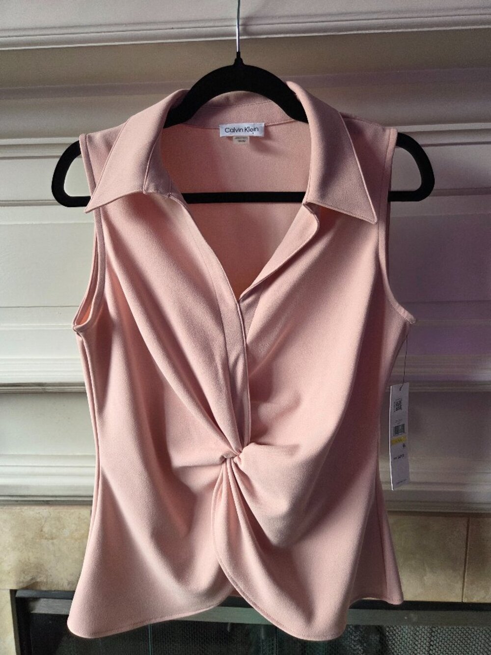 Calvin Klein Pink Sleeveless Twist Collared Top Size M